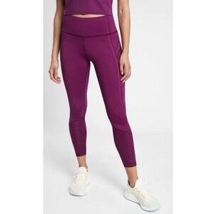 Athleta Vitality Rib 7/8 Tight Purple High Rise Leggings Side Pockets Size XL